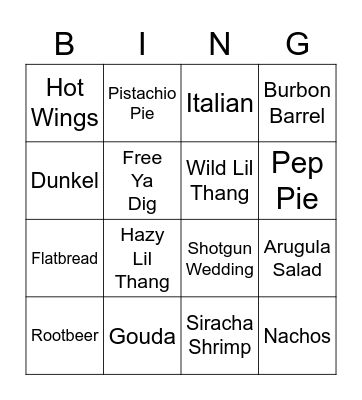 Pies Bingo Card