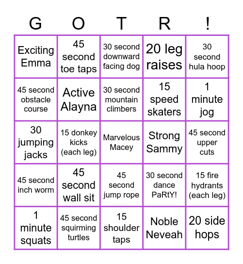 K Your Way Bingo Card