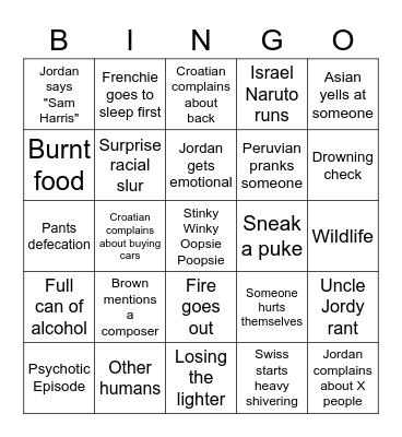 Uncle Jordy's Last Ride Bingo Card