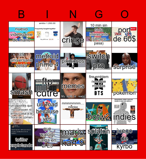 Esperanzas y decepciones del E3 Nintendo Bingo Card