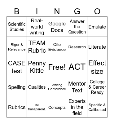 The Write Way Bingo Card