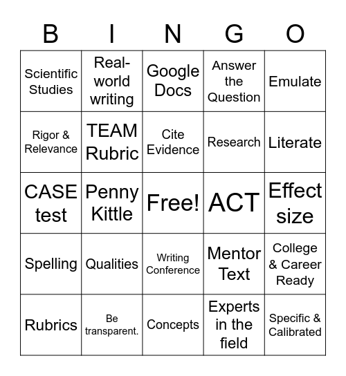The Write Way Bingo Card