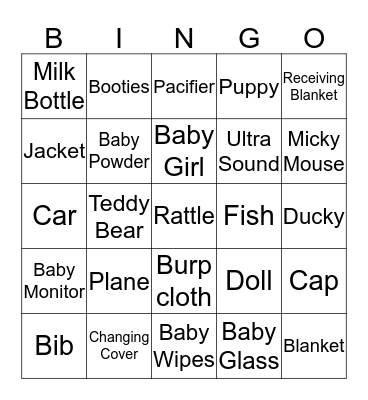 Tina's Baby Shower Bingo Card