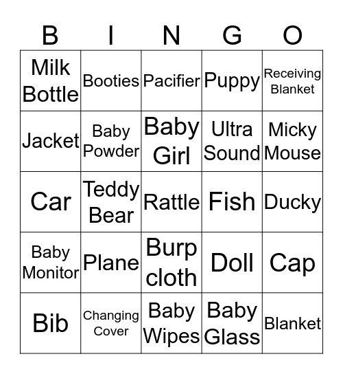 Tina's Baby Shower Bingo Card
