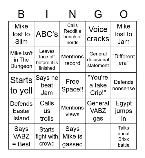 Icesickol Sanatra Face-off Bingo!! Bingo Card