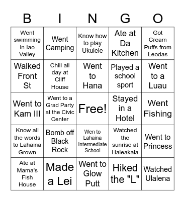 Maui Bingo Card