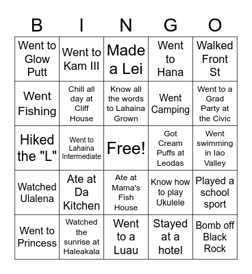 Maui Bingo Card
