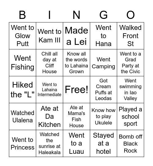 Maui Bingo Card