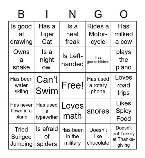 "Get to Know You" Parent Bingo Card