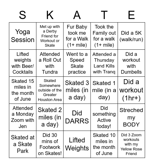 June SKATE-O Bingo Card