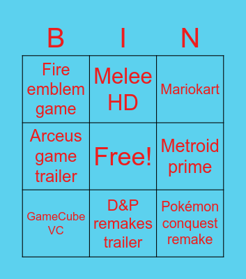 Nintendo E3 Bingo Card