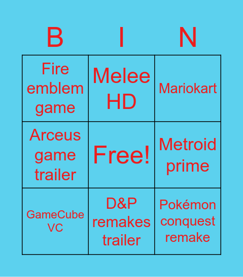 Nintendo E3 Bingo Card