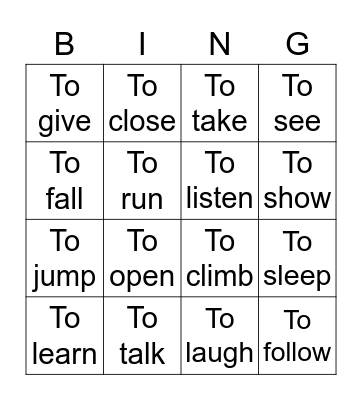 Infinitive Bingo Card