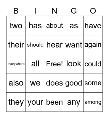 Red Word Bindo Bingo Card