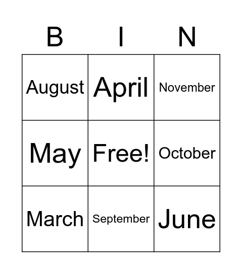 MONTHS Bingo Card