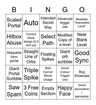 Recent Level Bingo Card