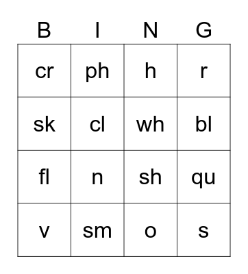 BLENDS & DIGRAPHS Bingo Card