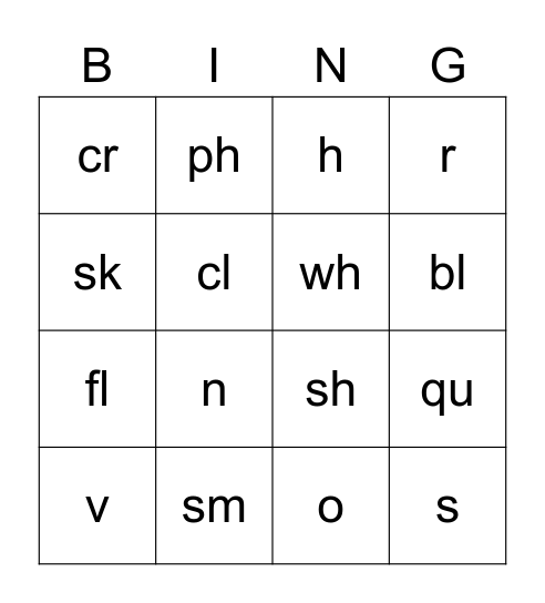 BLENDS & DIGRAPHS Bingo Card