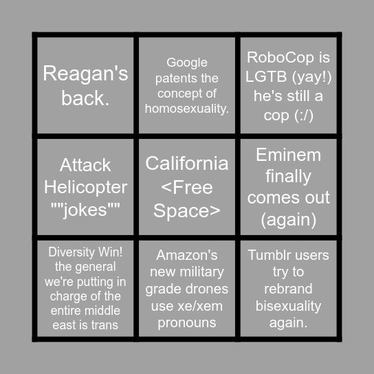Nightmare Pride Bingo Card