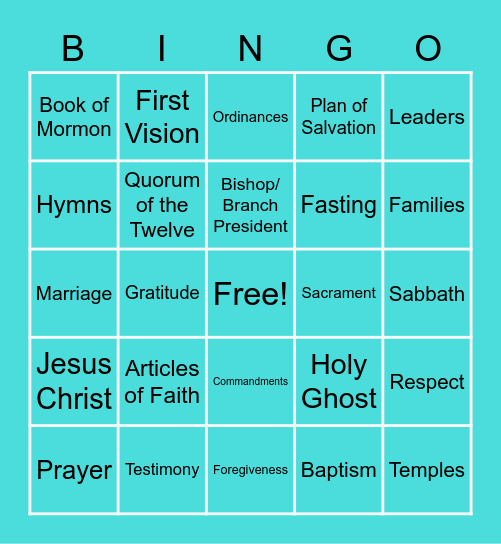 Church Bingo Card