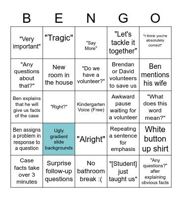 Evidence BENGO Bingo Card