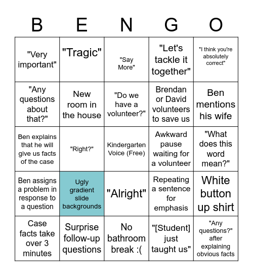 Evidence BENGO Bingo Card