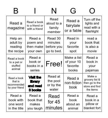 Summer Reading Bingo Card