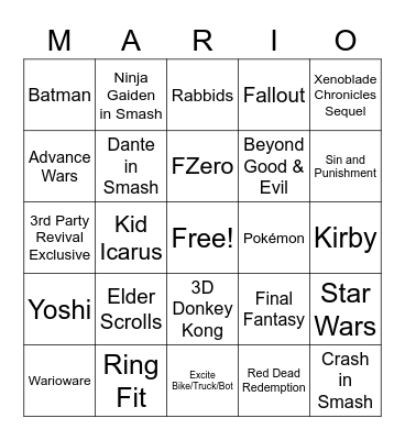 E3 2021 Bingo Card