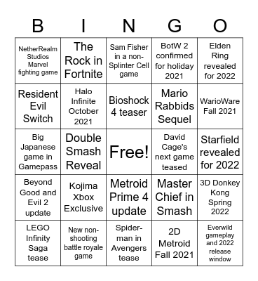 E3 / SGF Kick Off Live Bingo Card