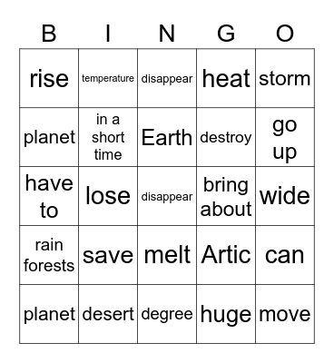 Lesson4. Save the Earth! Bingo Card