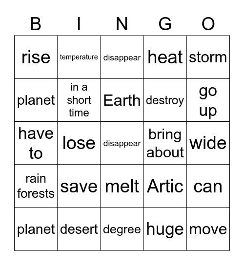 Lesson4. Save the Earth! Bingo Card