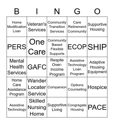 Options Counceling Bingo Card