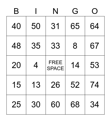 American Bingo Card