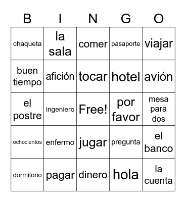 Spanish II End of semester Bingo Card