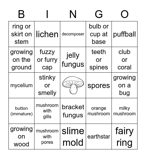 Mushroom & Fungus Bingo Card