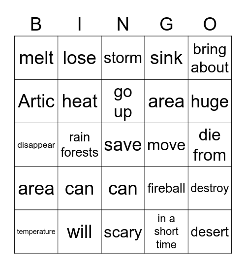 Lesson4. Save the Earth! Bingo Card