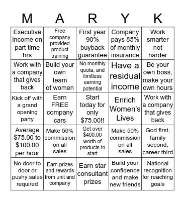 Mary Kay Shamrock Beauty Bingo Card