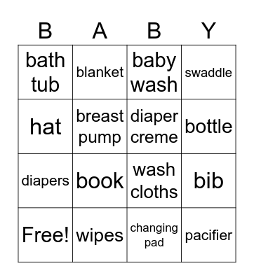 Baby Shower Bingo Card