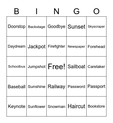 Compound Word Bingo! Bingo Card