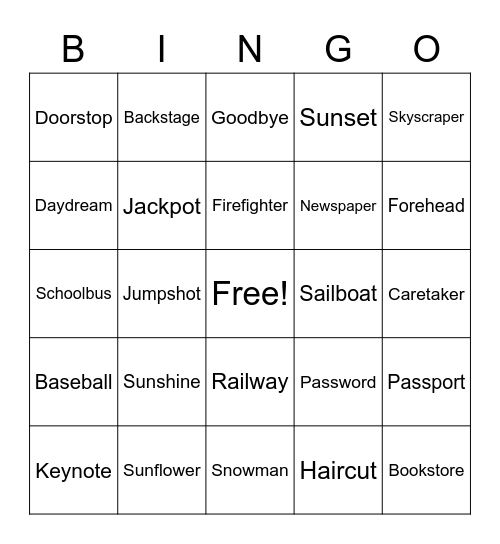 Compound Word Bingo! Bingo Card