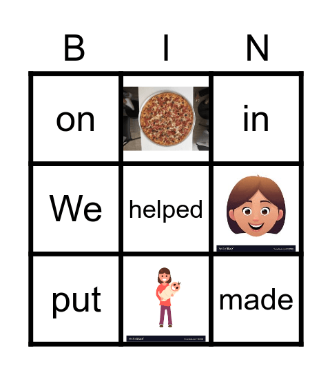 Pizza Faces Bingo Card