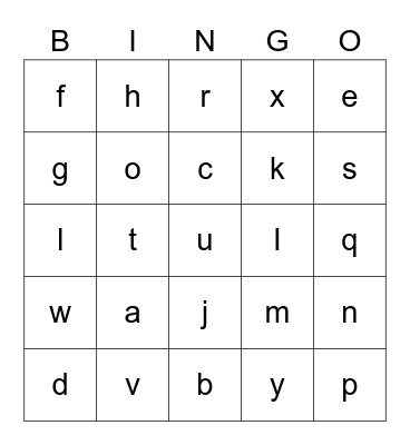 Bingo Letters Bingo Card