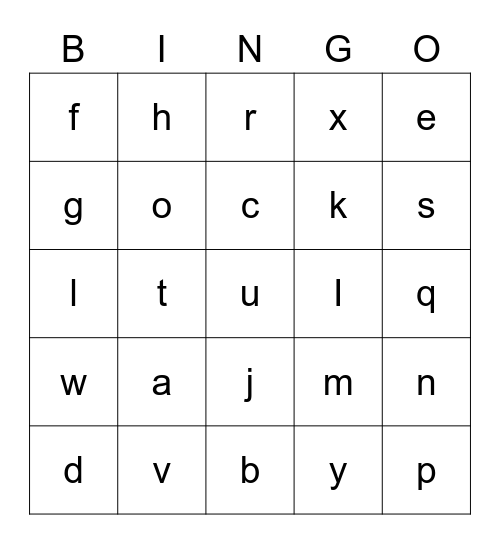 Bingo Letters Bingo Card