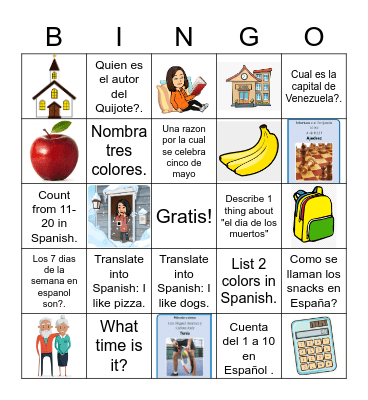 Repaso de Español Bingo Card