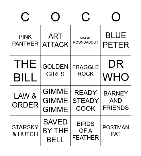 TV THEMES Bingo Card