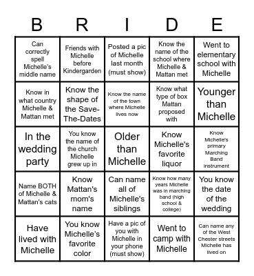 Michelle is Engaged AF Bingo Card