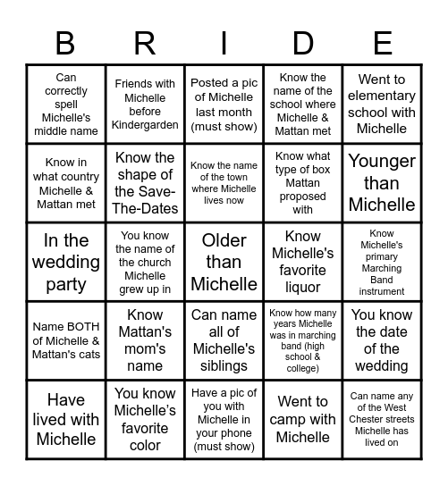 Michelle is Engaged AF Bingo Card