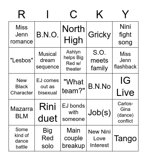 HSMTMTS Season 2, The Valentine's Day Episode Bingo Card