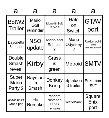 pie's totally 100% correct E3 bingo card Bingo Card