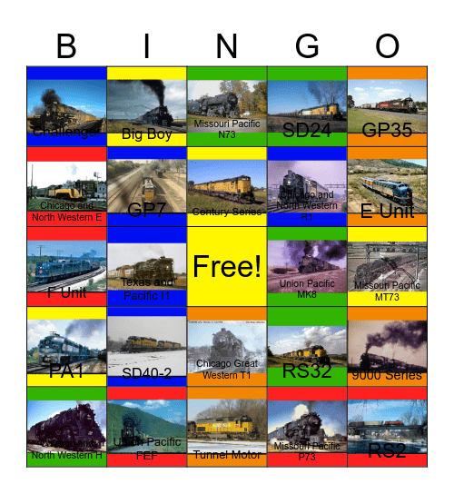 Union Pacific, Chicago and North Western and the Missouri Pacific Bingo Card